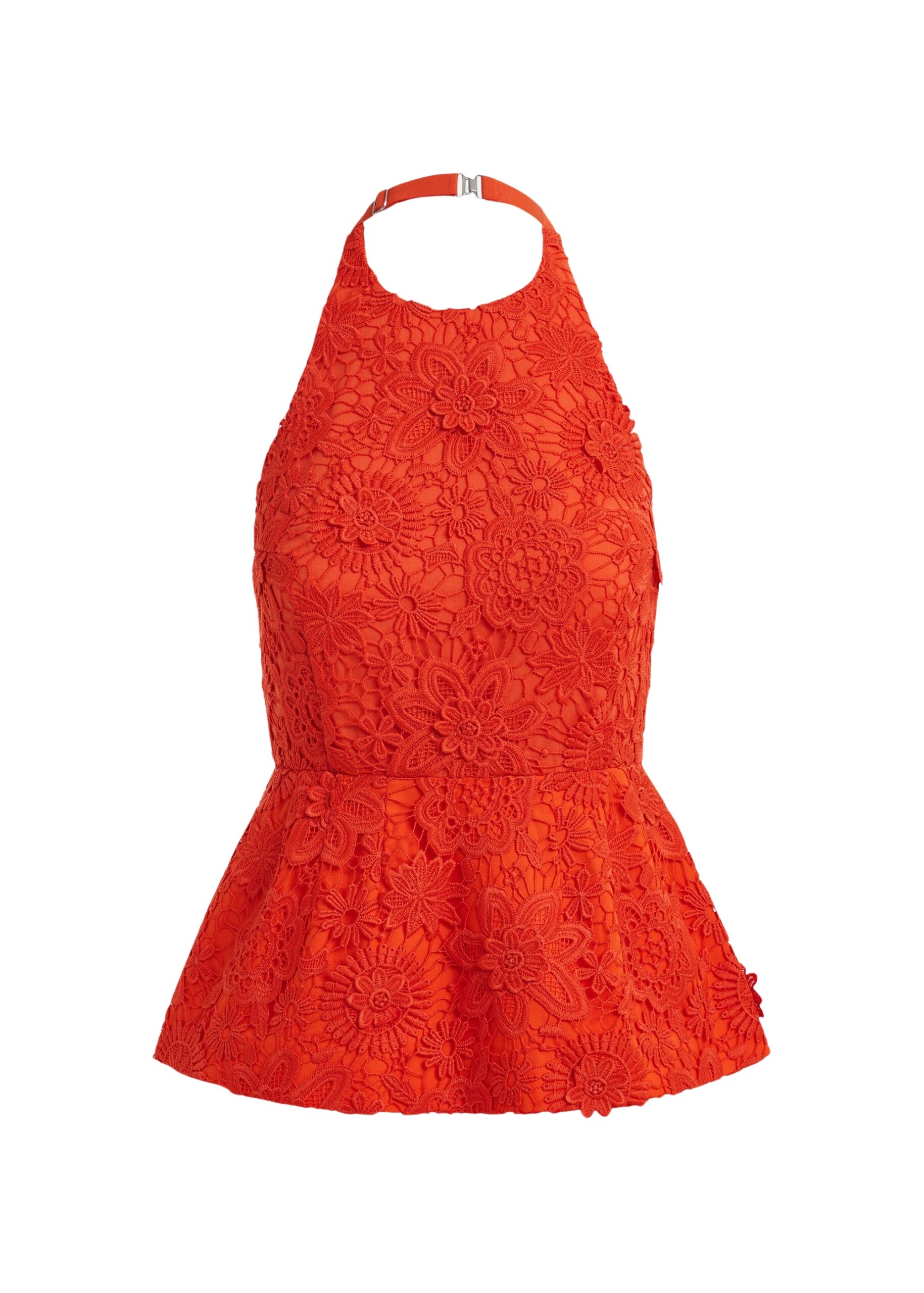 Orange floral lace halter peplum top