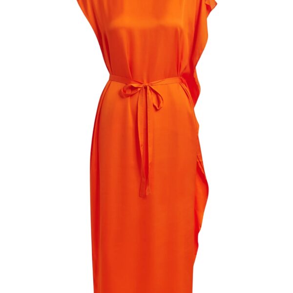 Orange midi dress with ruffle details