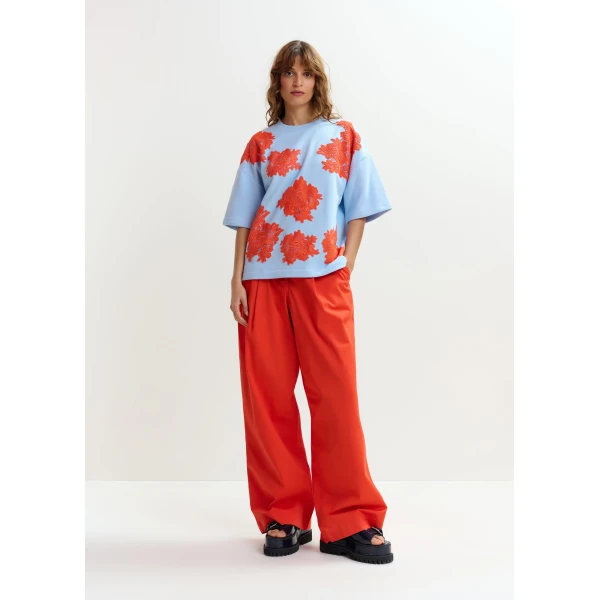 Essentiel Antwerp Orange pleated wide-leg pants, view 3