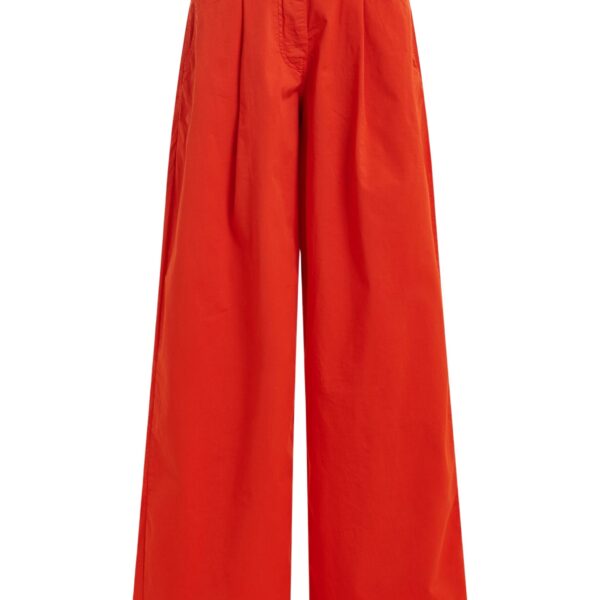 Orange pleated wide-leg pants