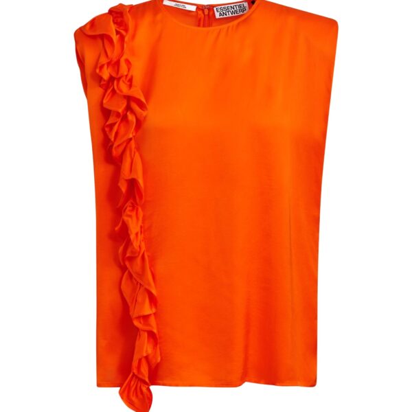 Orange sleeveless top with ruffle detail