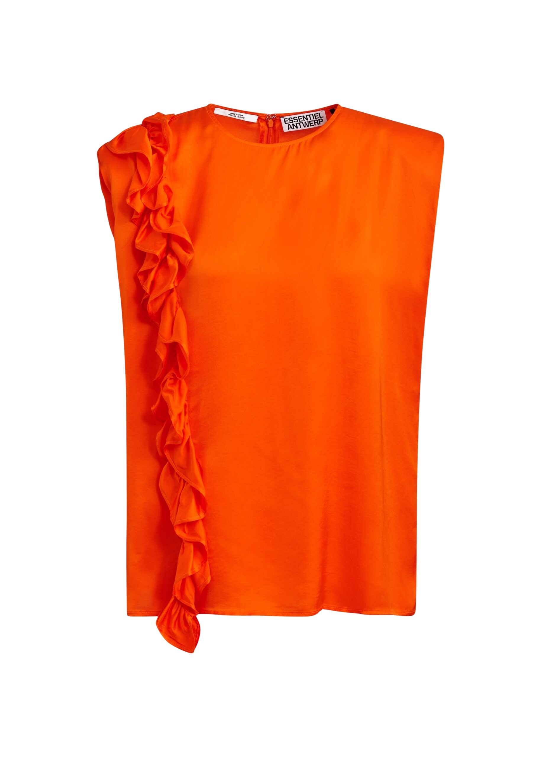 Orange sleeveless top with ruffle detail