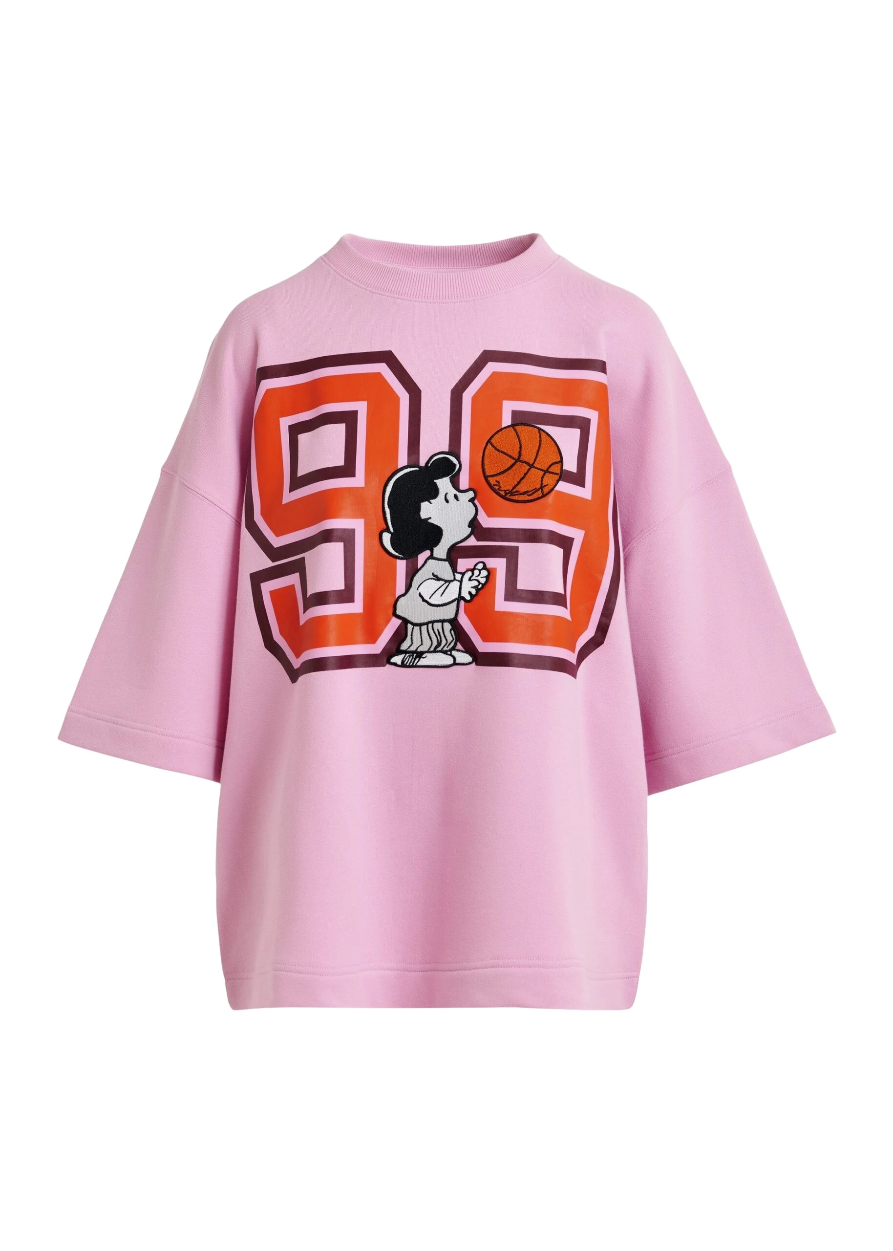 Essentiel-Antwerp-Pink-T-shirt-with-appliqued-Peanuts™-Lucy-patch-and-text-print-scaled76114_nobg Pink T-shirt with appliquéd Peanuts™ Lucy patch and text print