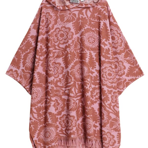 Pink and brown floral jacquard cotton-blend midi dress with hood