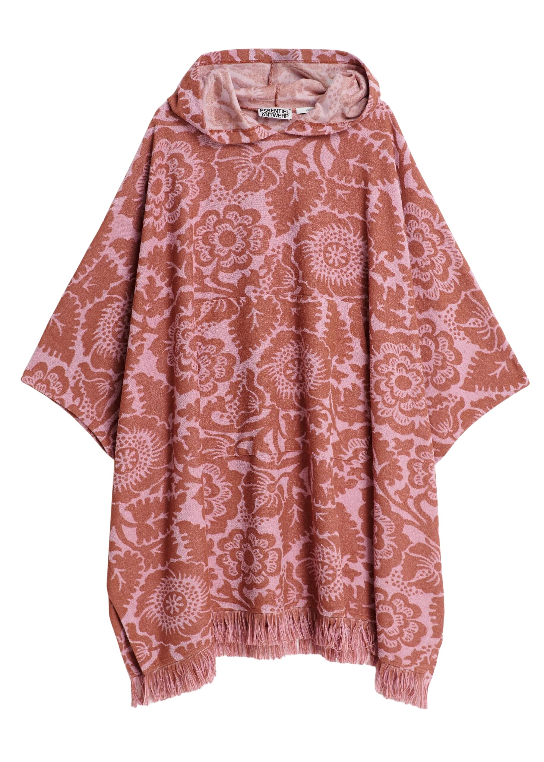 Pink and brown floral jacquard cotton-blend midi dress with hood