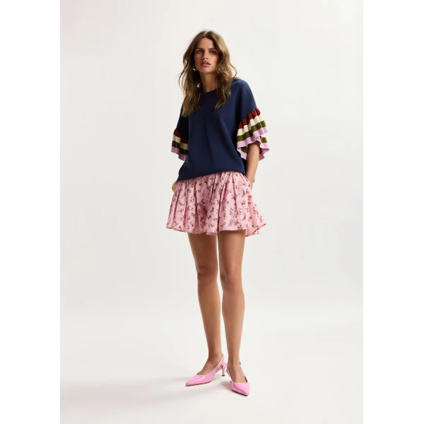 Essentiel Antwerp Pink and brown floral print cotton shorts, view 2