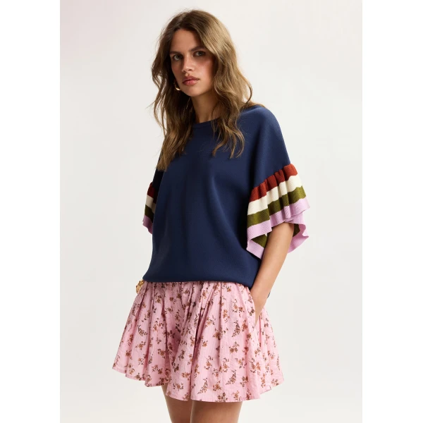 Essentiel Antwerp Pink and brown floral print cotton shorts, view 3