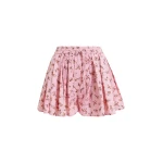 Pink and brown floral print cotton shorts