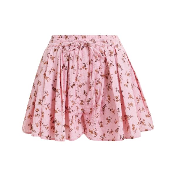Pink and brown floral print cotton shorts