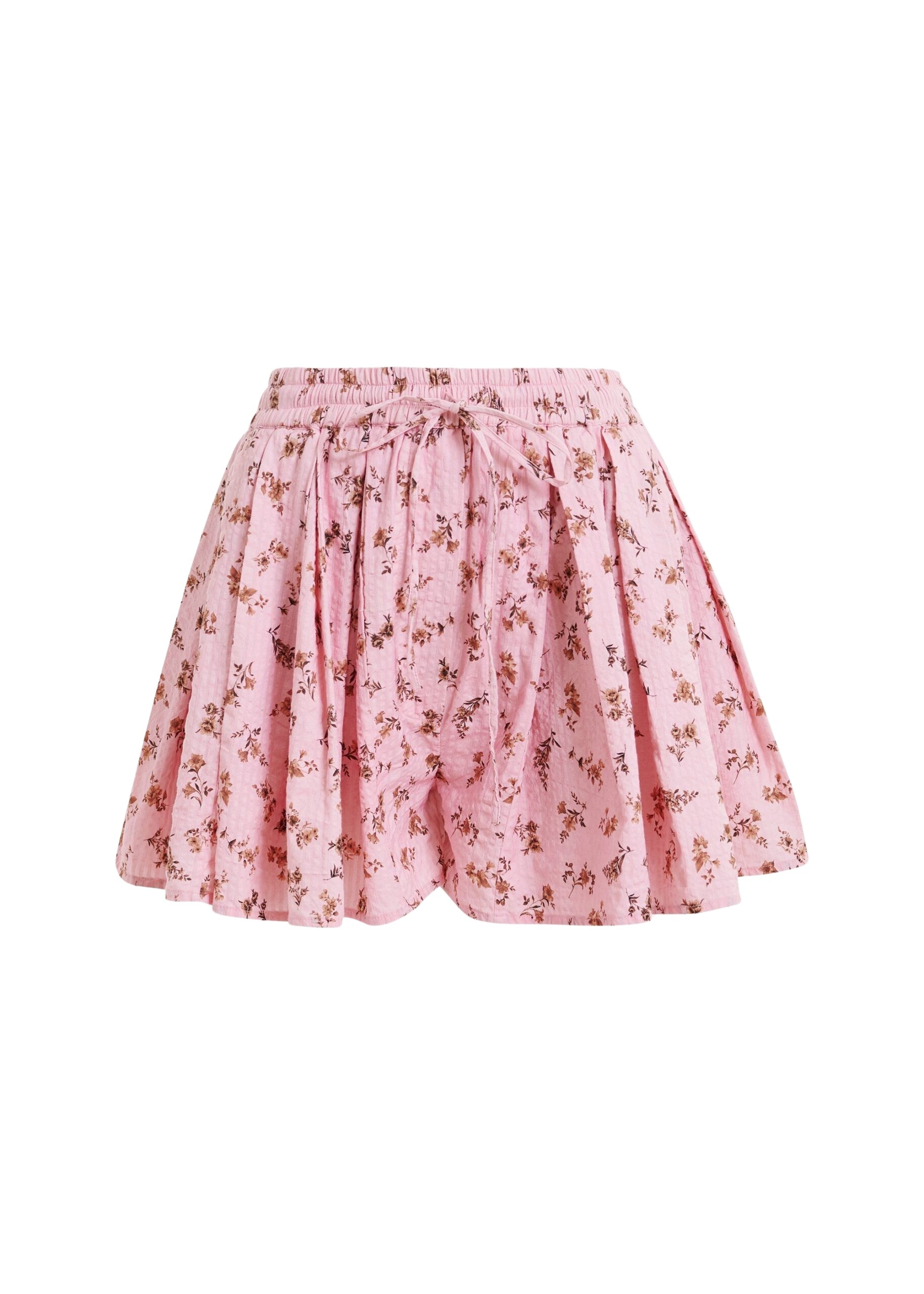 Pink and brown floral print cotton shorts