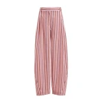 Pink and brown striped tapered-leg pants
