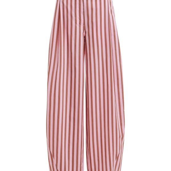 Pink and brown striped tapered-leg pants