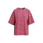 Pink and burgundy striped rhinestone-embellished oversized cotton T-shirt