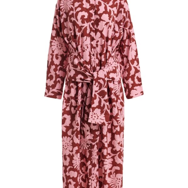 Pink and dark red cotton shirt dress with faux-sleeve detailing