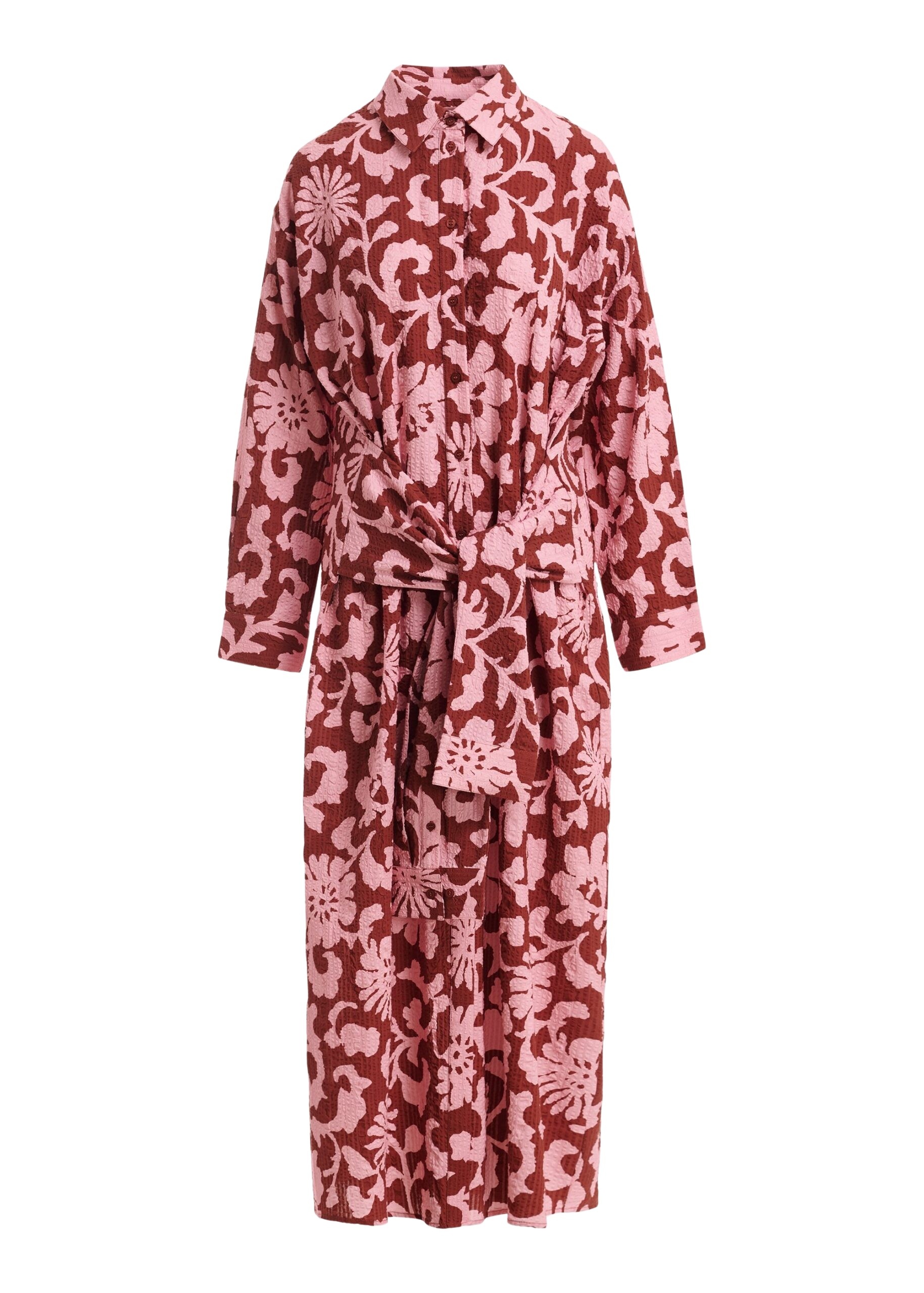 Pink and dark red cotton shirt dress with faux-sleeve detailing