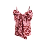 Pink and dark red floral print cotton top with bow detail