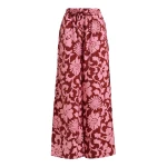 Pink and dark red wide-leg pants with contrast stitching