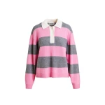 Pink and grey striped wool and cashmere blend polo with appliqué patch
