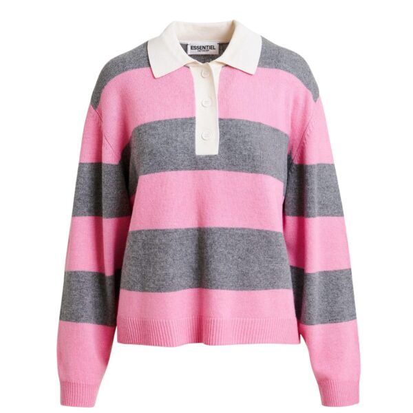 Pink and grey striped wool and cashmere blend polo with appliqué patch