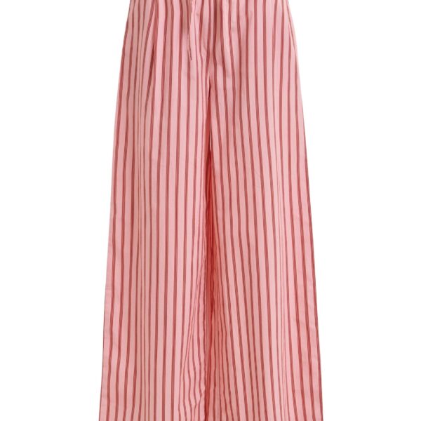 Pink and red striped cotton wide-leg pants
