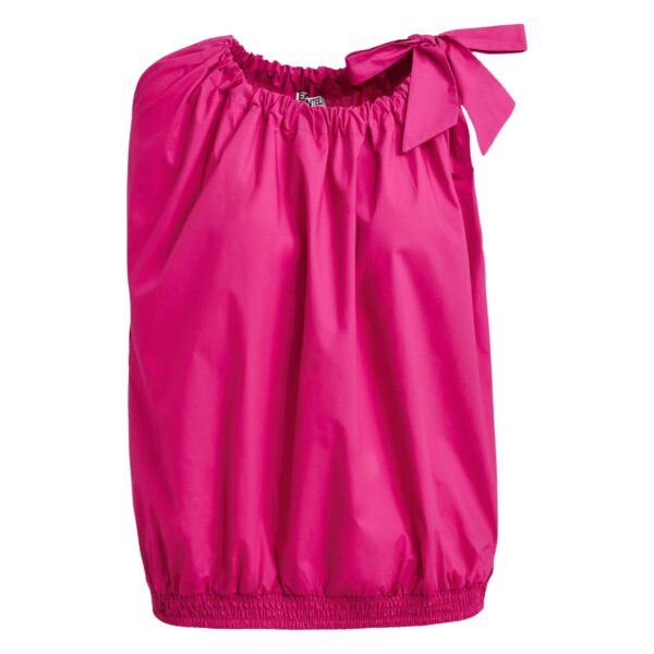 Pink asymmetric top with neck tie ribbon