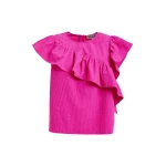 Pink asymmetrical top with ruffle details