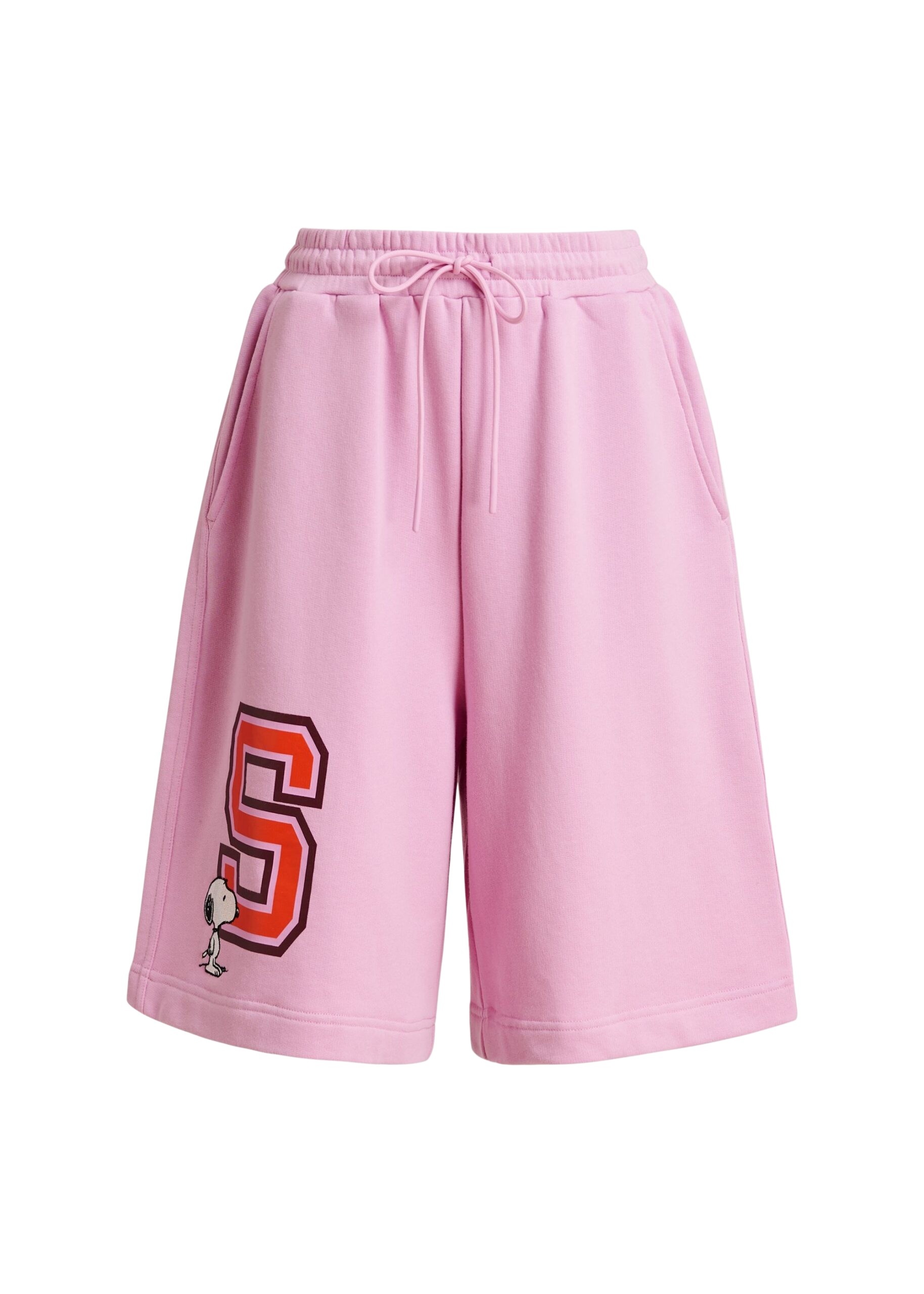 Pink cotton-blend Peanuts™ shorts with letter appliqué