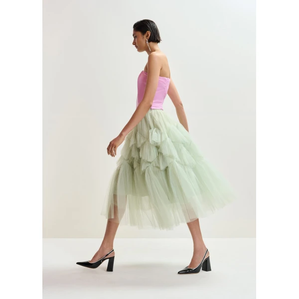 Essentiel Antwerp Pink sculpted bustier top with smocked back, view 6