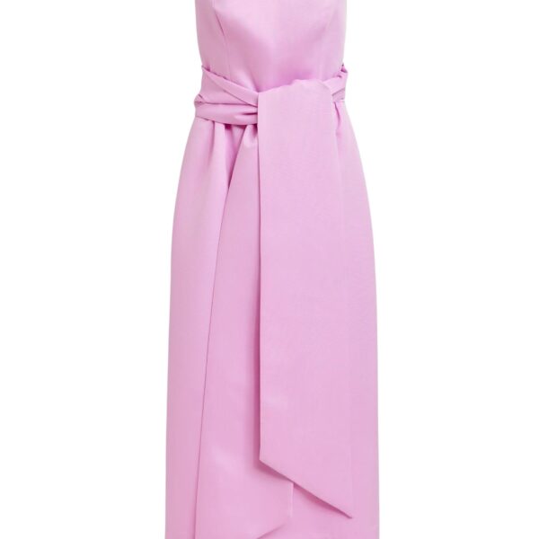 Pink strapless midi dress with wrap-belt