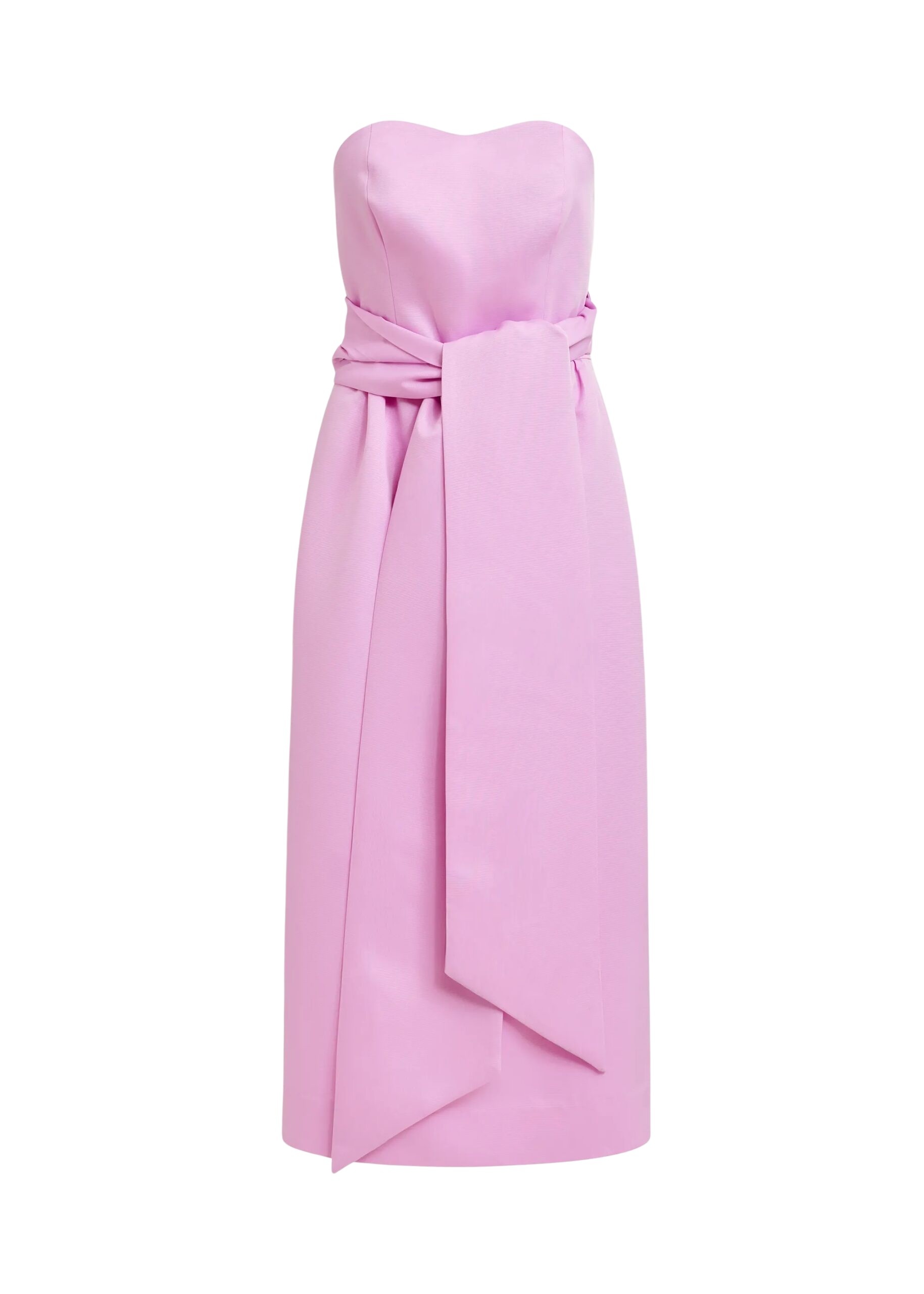 Pink strapless midi dress with wrap-belt