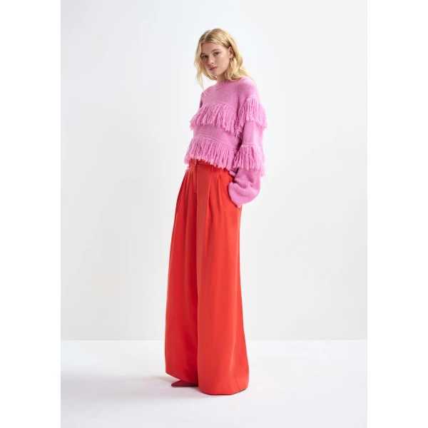 Essentiel Antwerp Pink sweater with fringe details, view 4