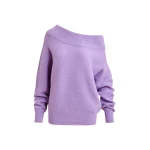 Purple alpaca wool-blend off-shoulder knit sweater