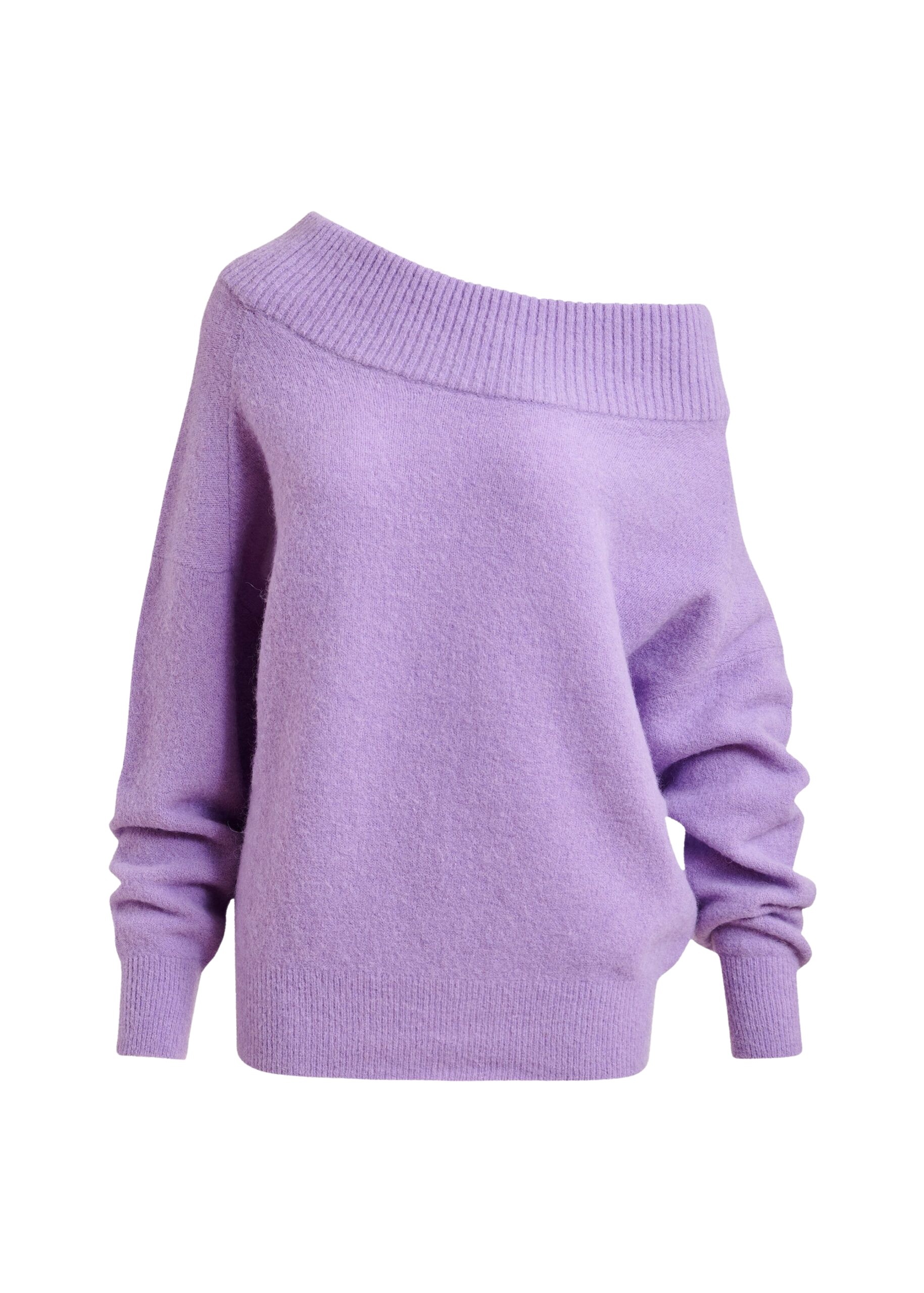 Purple alpaca wool-blend off-shoulder knit sweater