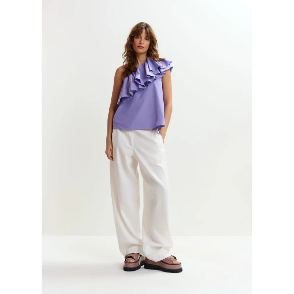 Essentiel Antwerp Purple asymmetric ruffle top, view 6