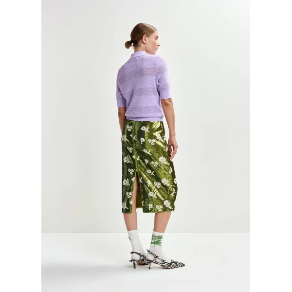 Essentiel Antwerp Purple bow-embellished knit polo, view 6