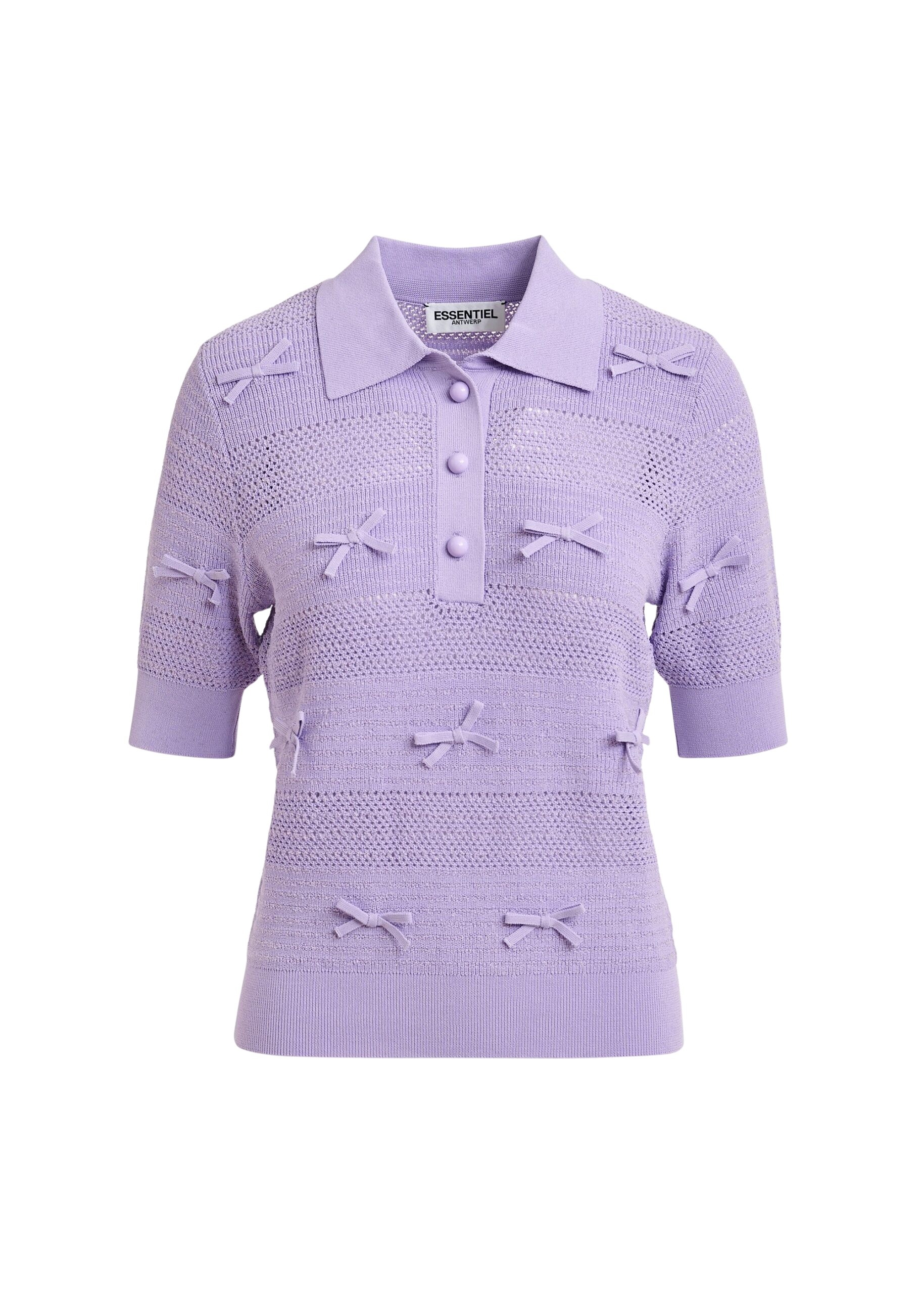 Purple bow-embellished knit polo