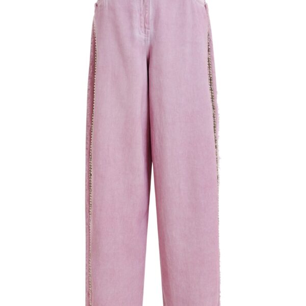 Purple high-rise wide-leg jeans with embellished side trims