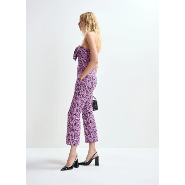 Essentiel Antwerp Purple, pink and black jacquard low-waist flared pants, view 3