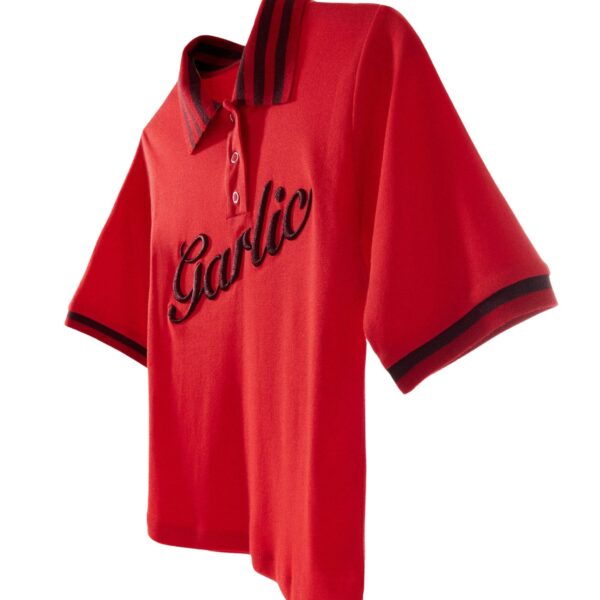 Red and burgundy garlic-embroidered polo