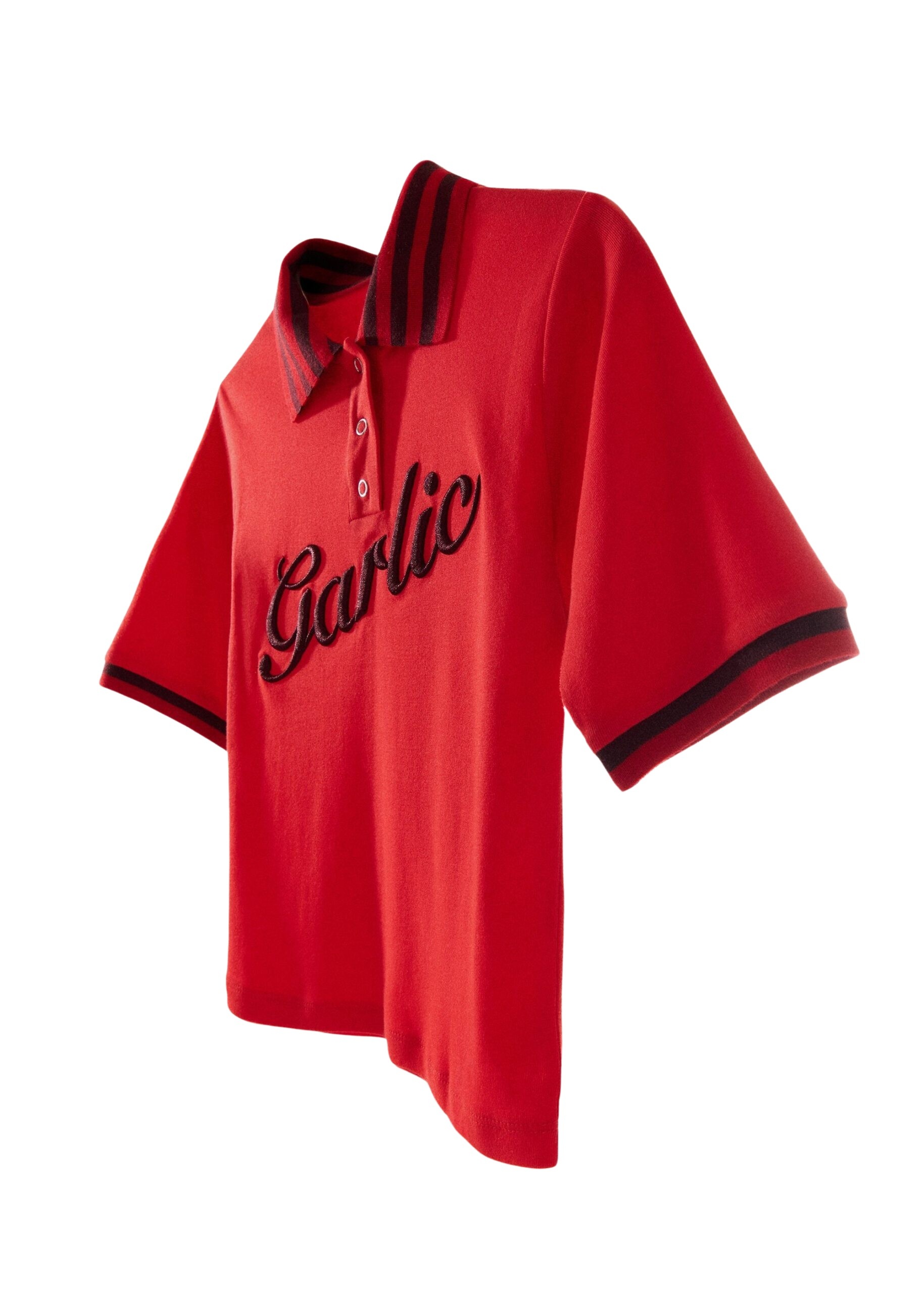 Red and burgundy garlic-embroidered polo