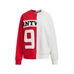 Red and white split-panel appliquéd cotton sweatshirt