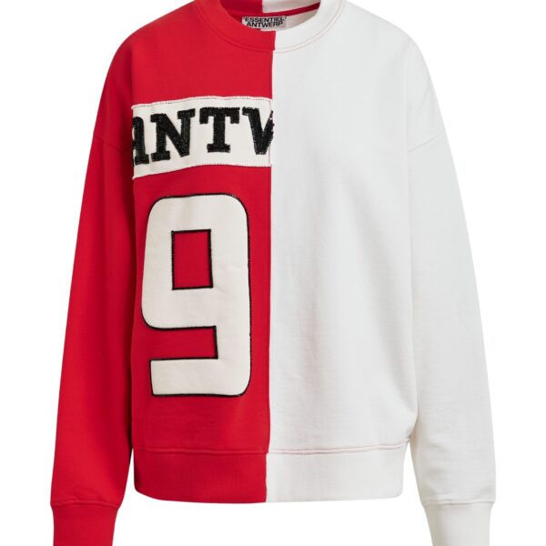 Red and white split-panel appliquéd cotton sweatshirt