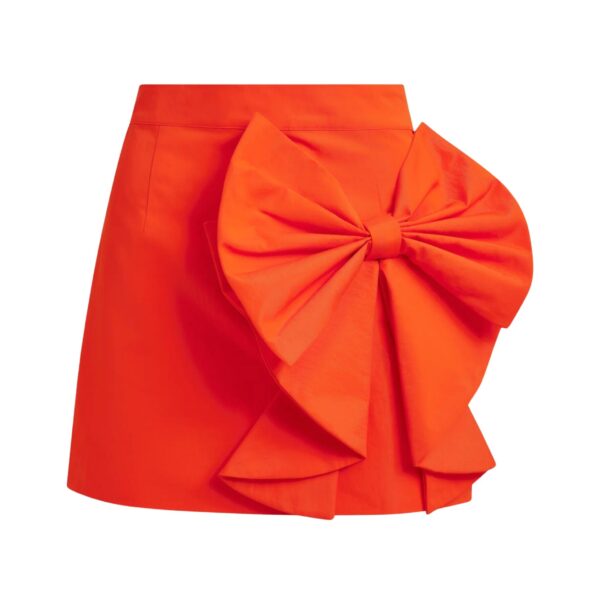 Red cotton-blend mini skirt with appliquéd bow