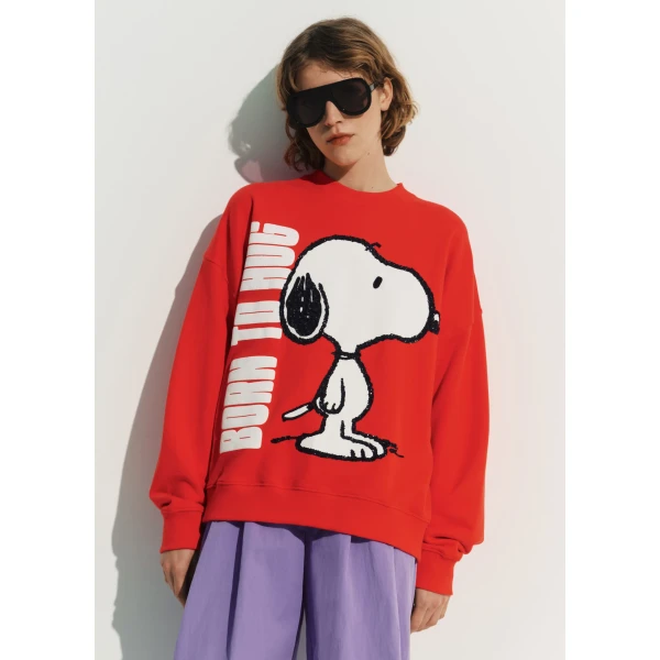 Essentiel Antwerp Red cotton sweatshirt with Peanuts™ Snoopy motif Top, view 3
