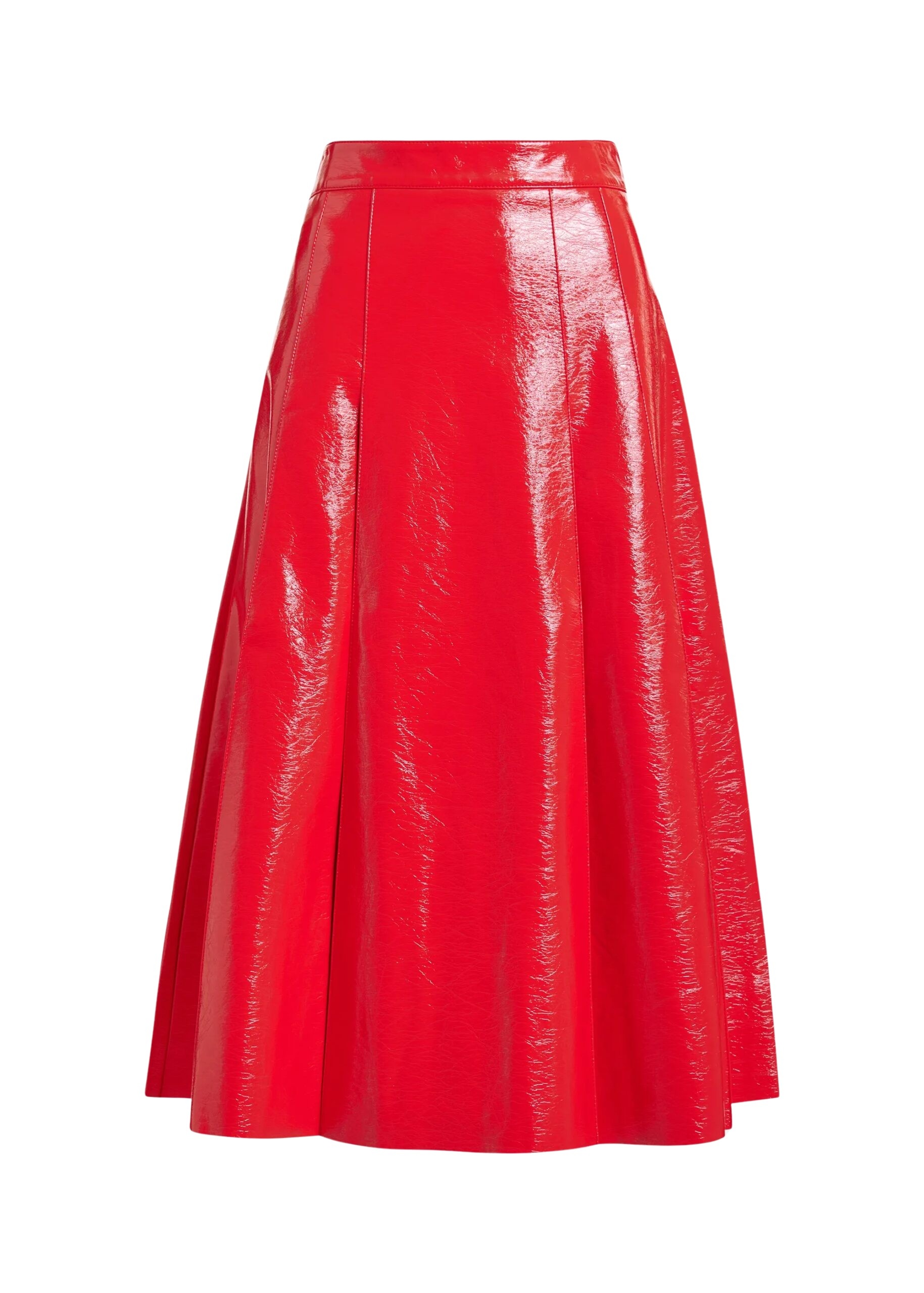 Red faux leather midi skirt