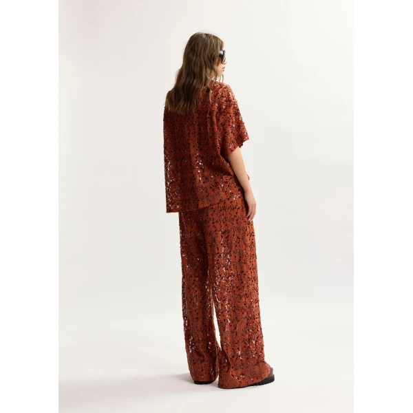 Essentiel Antwerp Rust sequin-embellished short-sleeve shirt, view 4