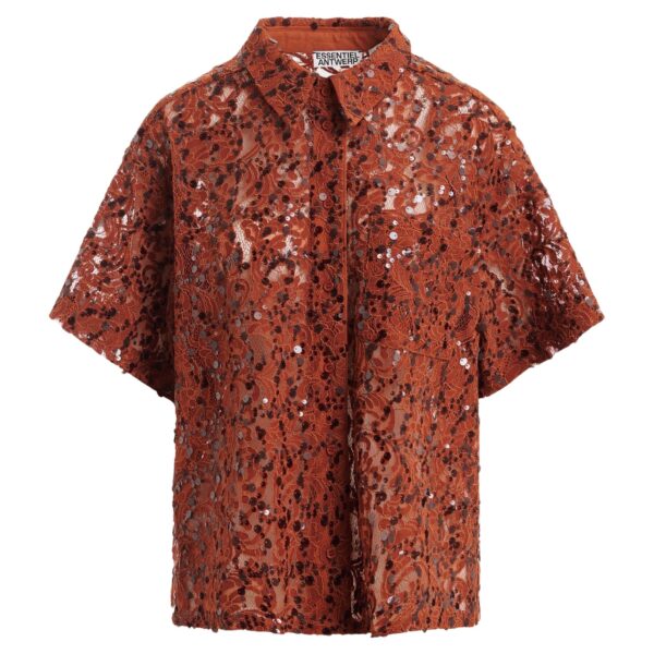Rust sequin-embellished short-sleeve shirt