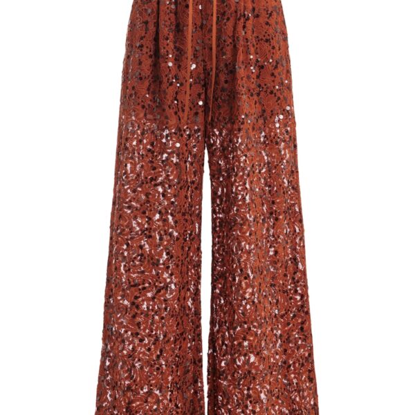 Rust sequin-embellished wide-leg pants