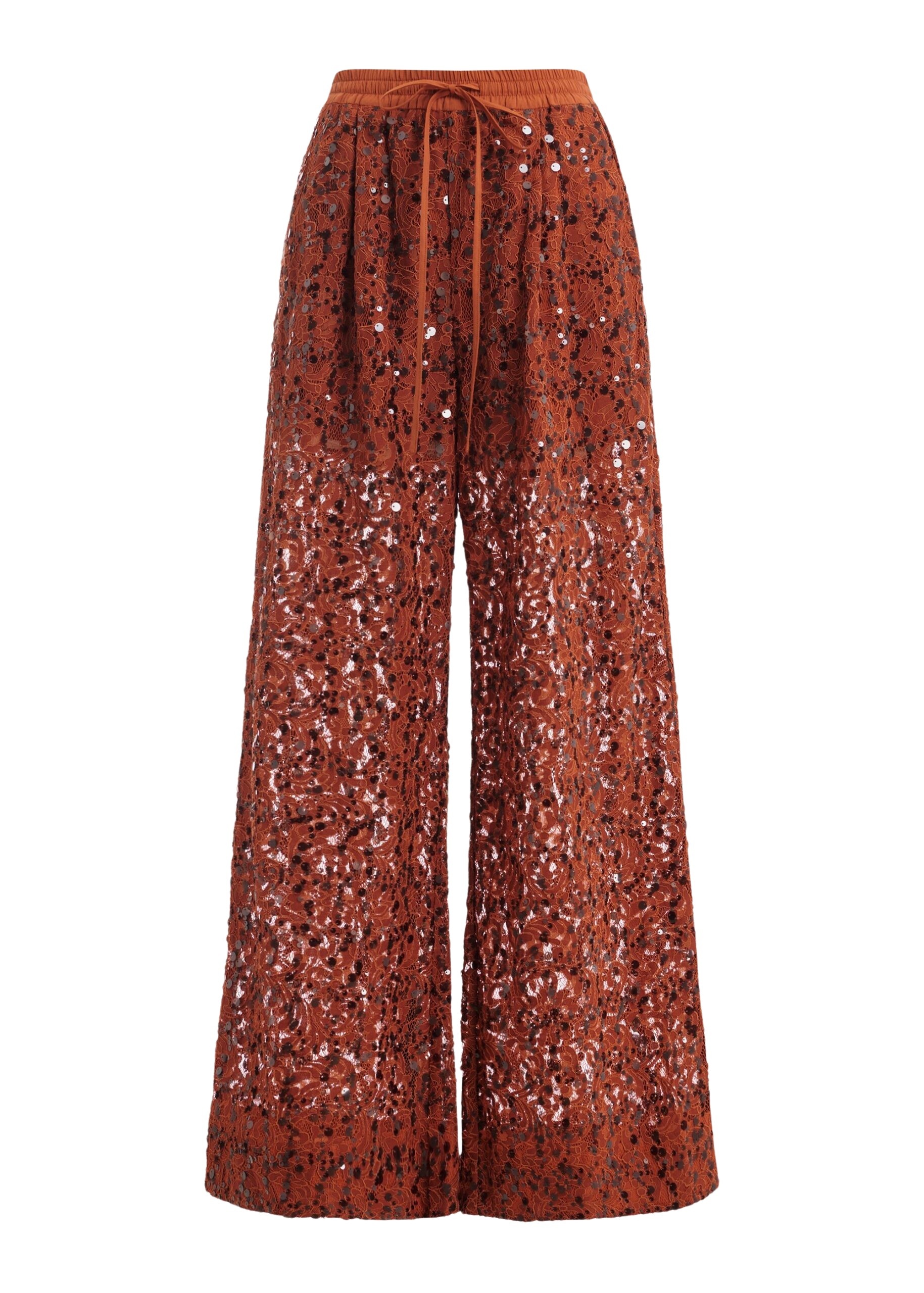 Rust sequin-embellished wide-leg pants