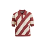 Terracotta and off-white striped polo with embellished collar